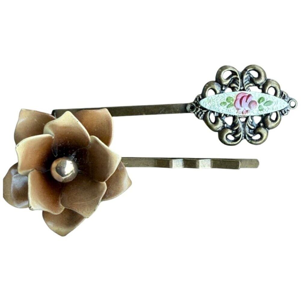 Vintage Floral Hair Pins Vintage Jewelry Brown Romantic Hair Accessories